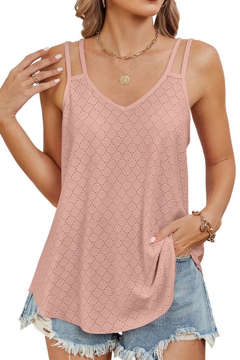 CWTTK0475_V-NECK SOLID COLOR SLEEVELESS HALTER TOP