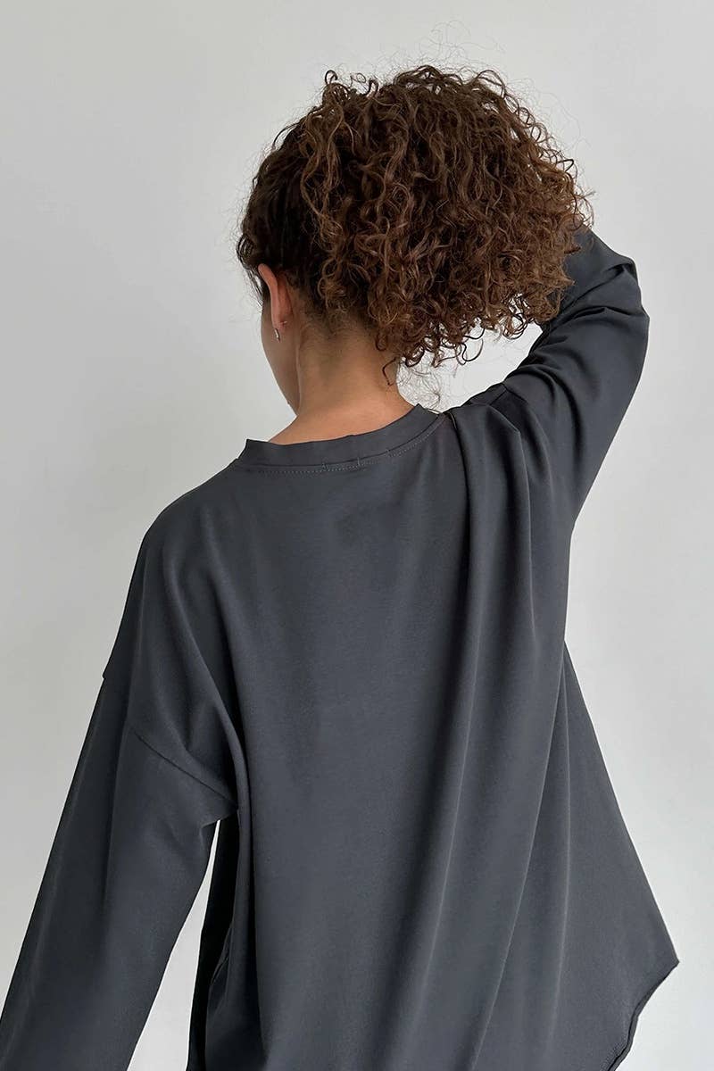 CWTBLL1730_LOOSE COTTON ROUND NECK LONG SLEEVE TOP