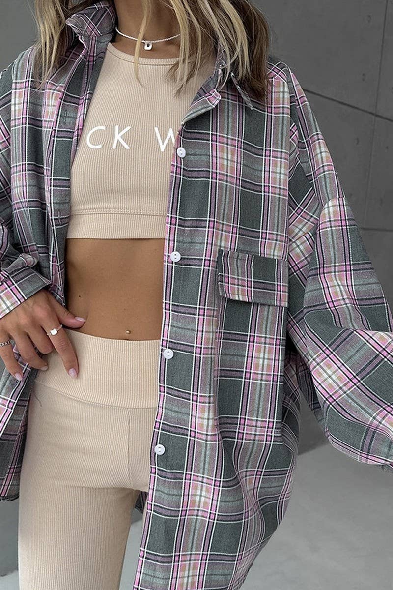 CWTBLL00595_COTTON COLORFUL LONG-SLEEVED PLAID SHIRT