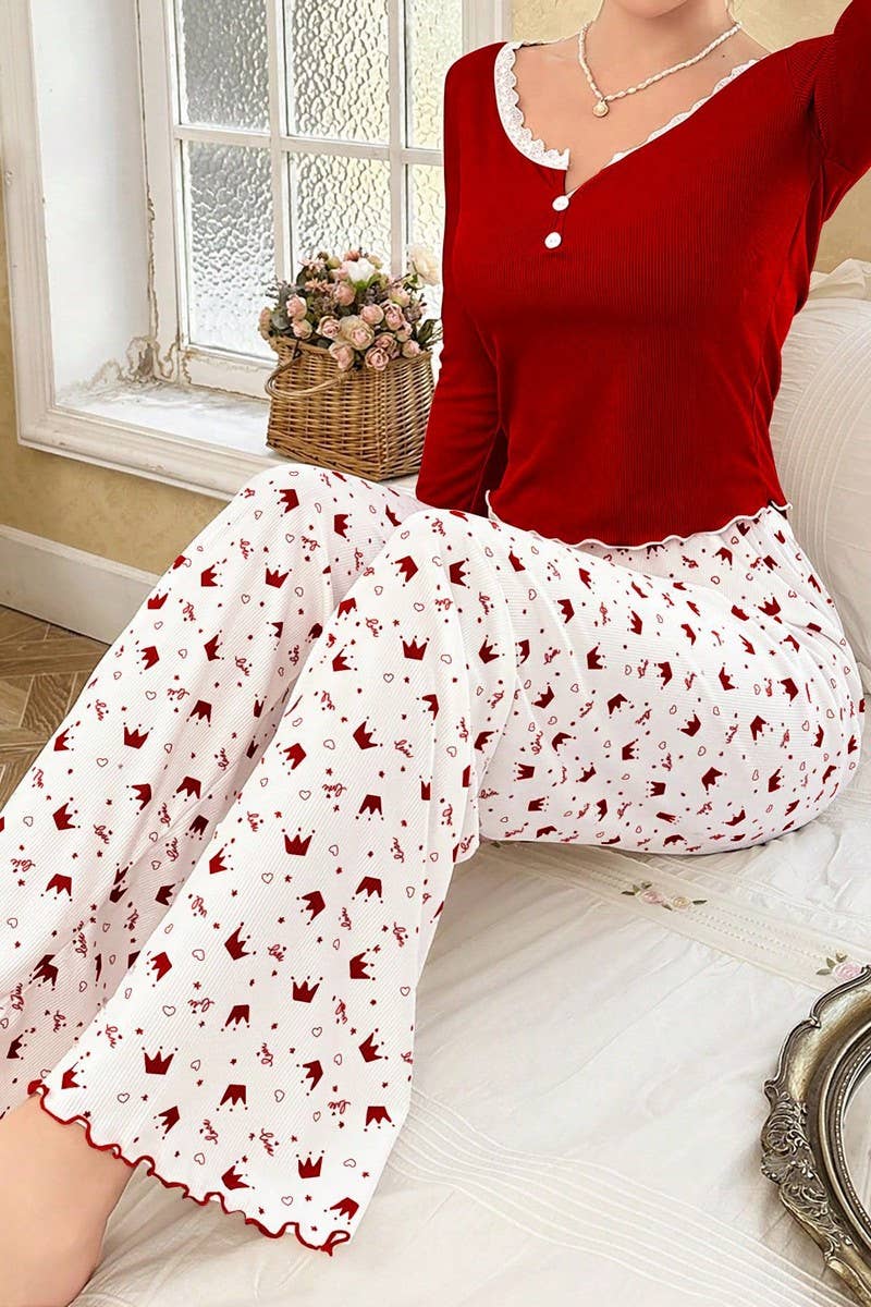CWSPJ00496_LACE TRIM CROWN LONG SLEEVE PAJAMA SET