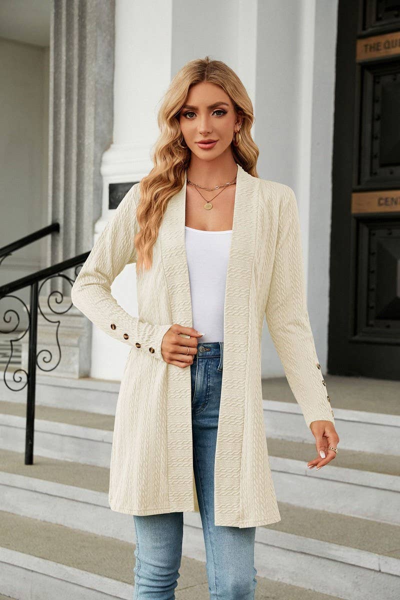 CWOCAL1937_SOLID COLOR BUTTON LONG SLEEVE CARDIGAN COATS