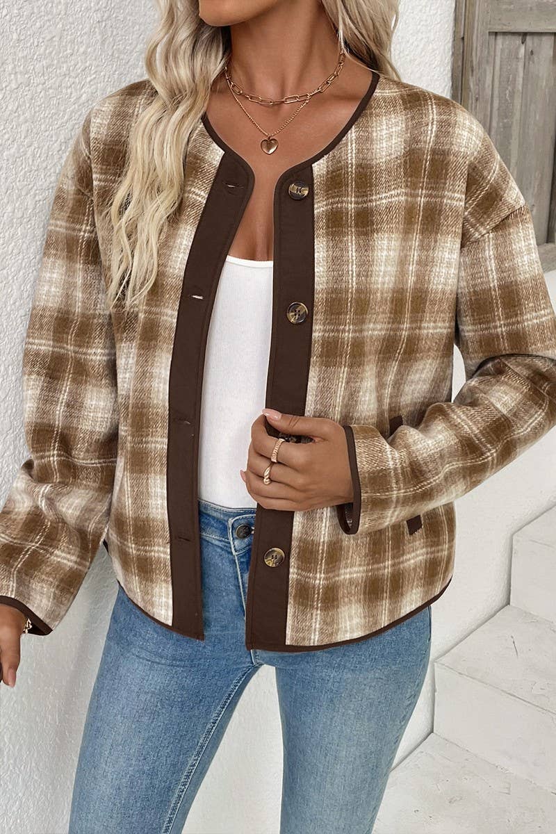 CWOCO00174_CASUAL LOOSE PLAID SHORT CARDIGAN JACKET
