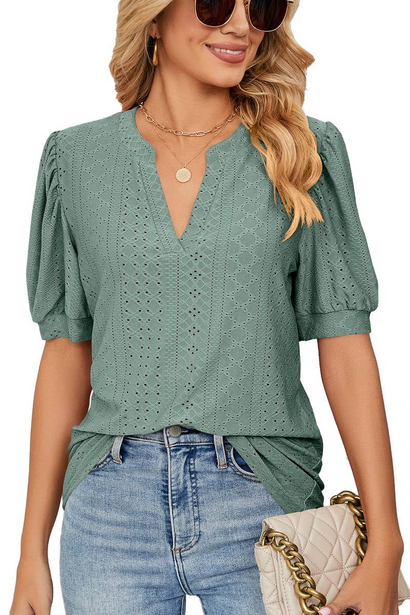 CWTTS1354_SUMMER CASUAL V-NECK SOLID COLOR LOOSE T-SHIRT