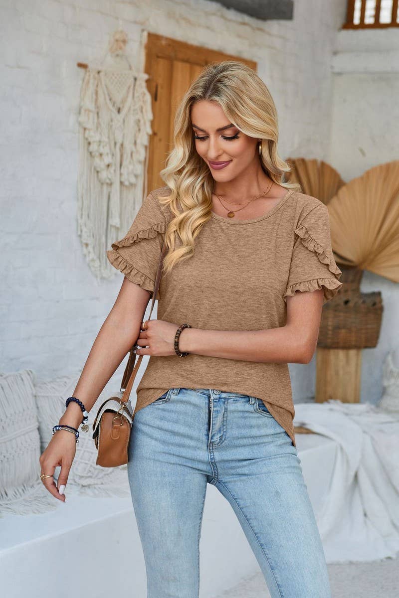 CWTBLS1105_FUNGUS LACE ROUND NECK SOLID COLOR TOP