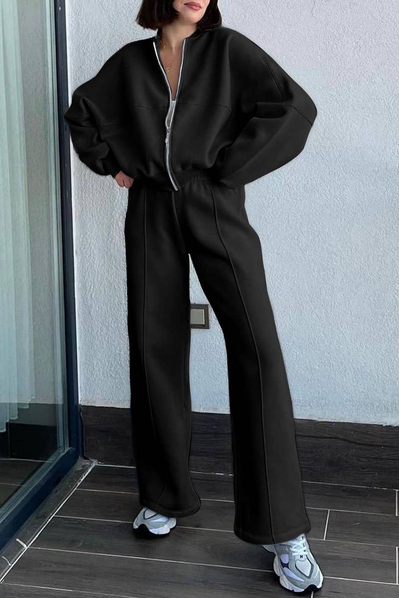 CWSTB00453_SPORTY LONG SLEEVE JACKET & SOLID PANTS SET