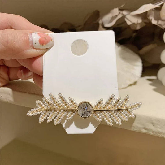 Leaf Pearl Hair Clip, Spring Fairy Side Pin