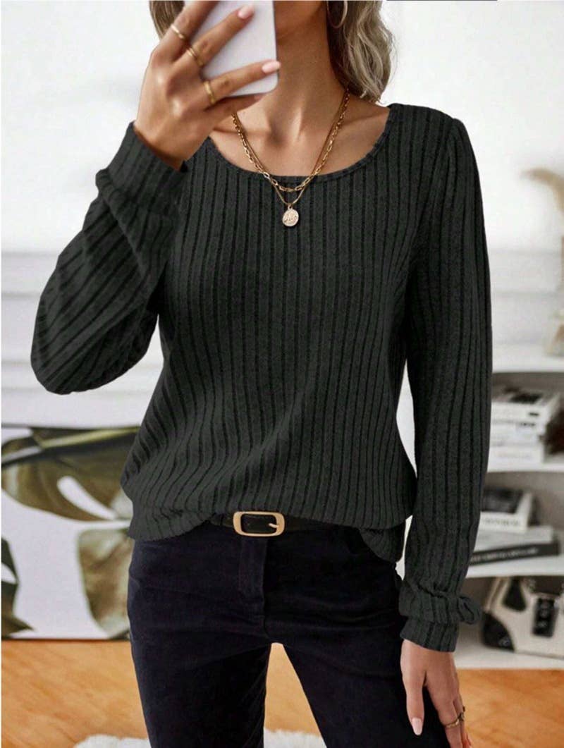 CASUAL SOLID COLOR V-NECK PIT STRIPE SWEATER