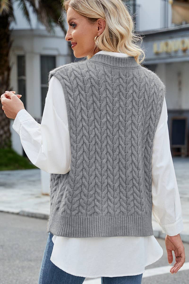 CWOV00137_VINTAGE CABLE KNIT V-NECK SLEEVELESS VEST