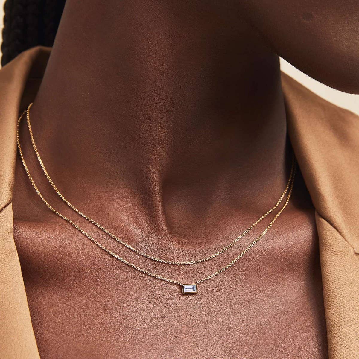 Simple double-layer cube zircon necklace_CWMM5665