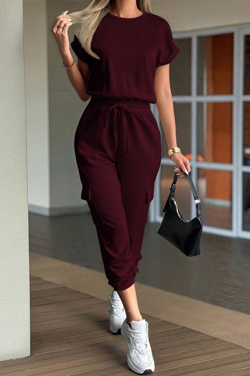 CWSTB00444_SOLID CASUAL SHORT SLEEVE TEE & SHORTS SET