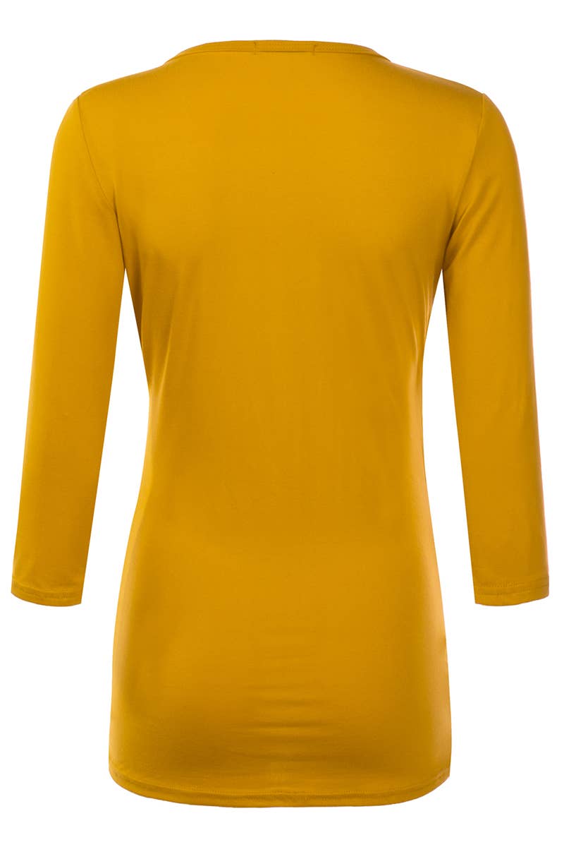 CWTTL1403_3/4 Sleeve Tank Tops Deep V-Neck Surplice Wrap