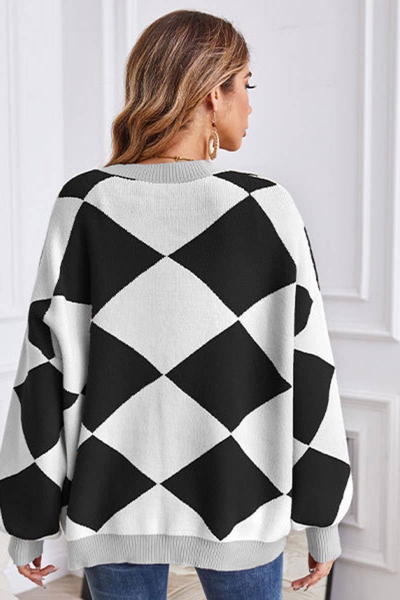 CWOSWL1938_Button Down Sleeve V-Neck Cardigan Sweater