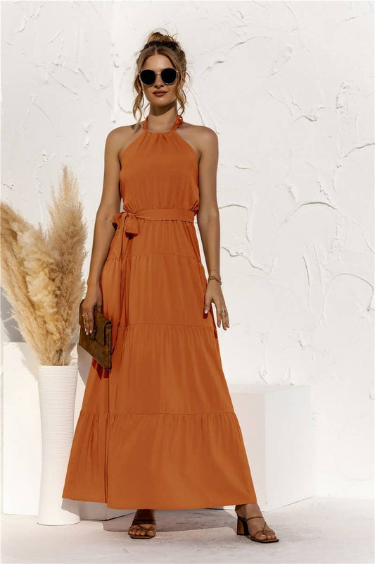CWDMD4828_SUMMER HALTER NECK STRAPPY BACKLESS DRESS