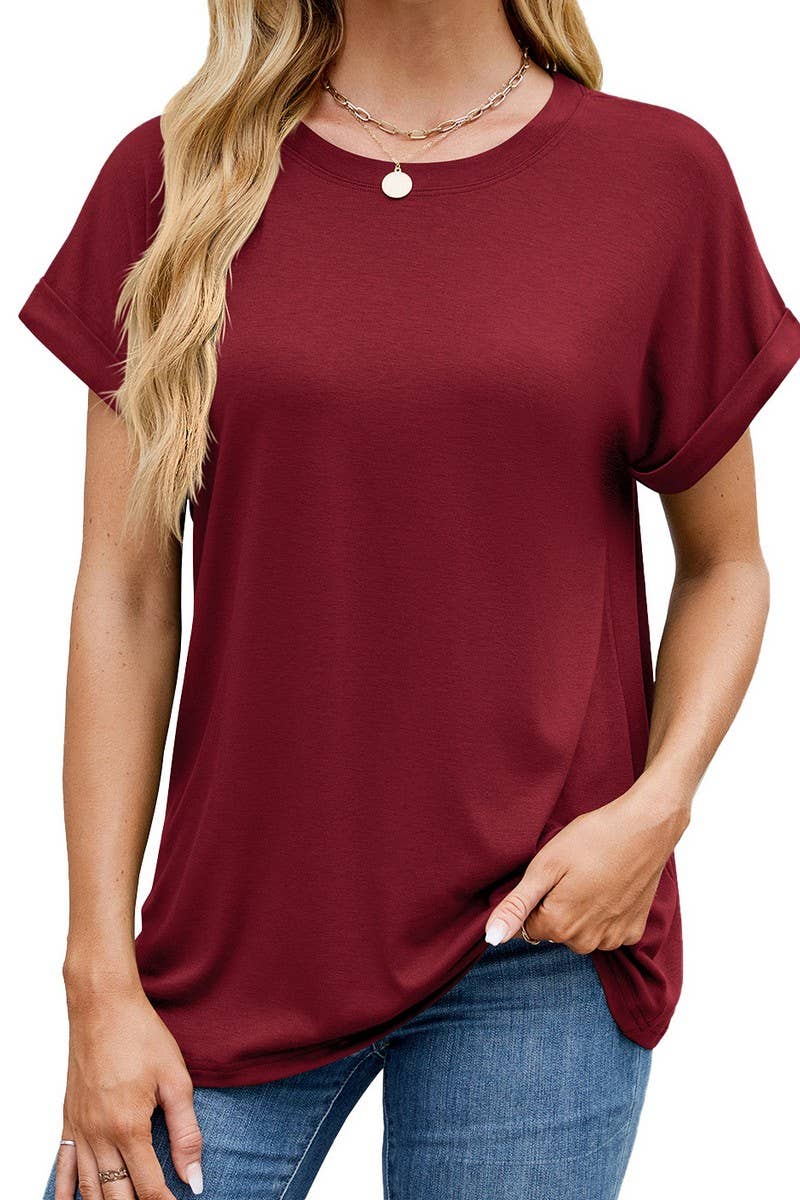 CWTTS1323_NEW SOLID COLOR ROUND NECK LOOSE SHORT SLEEVE T-SH