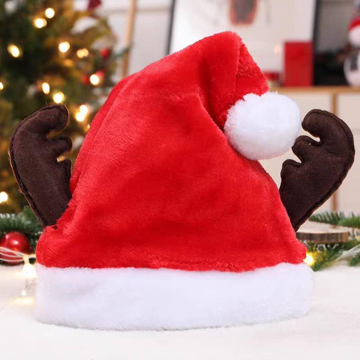 CWAH4074_CHRISTMAS SANTA CLAUS HAT WITH DEER ANTLERS