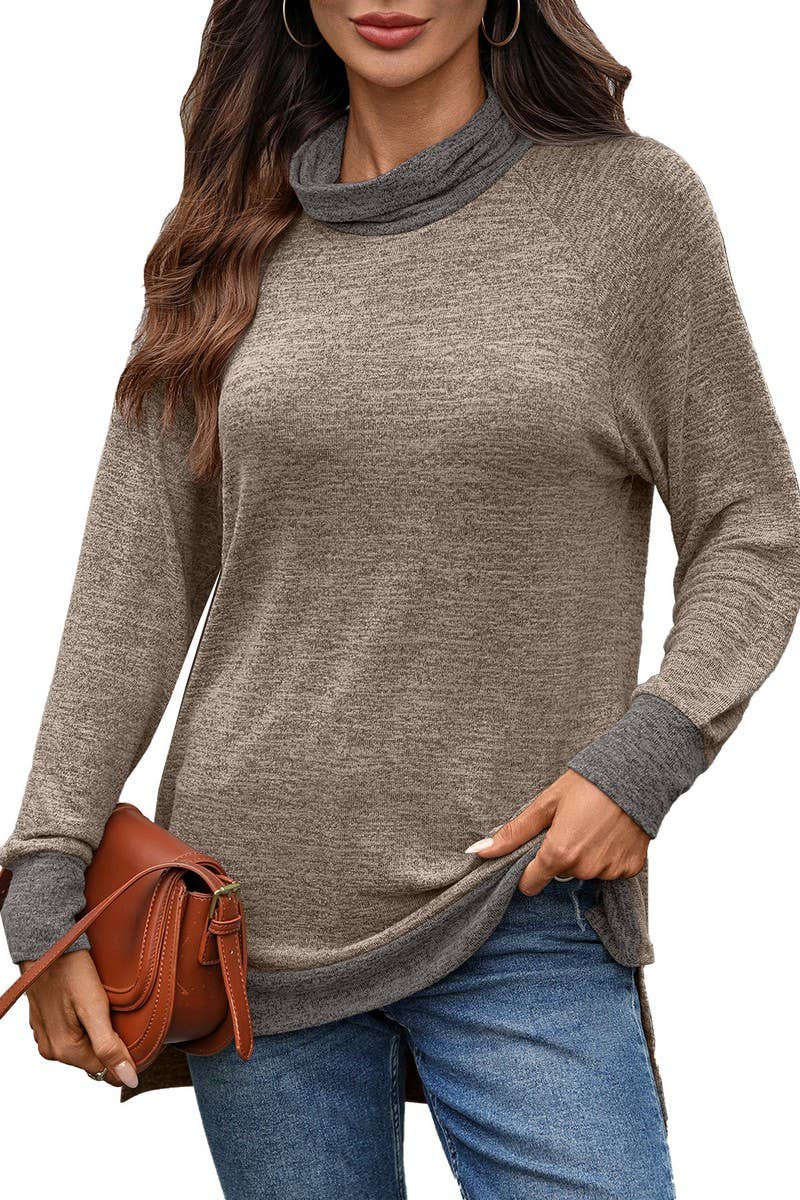 CWTBLL01308_COLORBLOCK SCARF NECK LONG SLEEVE CASUAL TOP