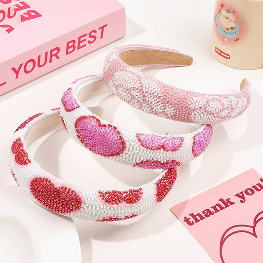 FULL DIAMOND RICE BEAD HEART HEADBAND