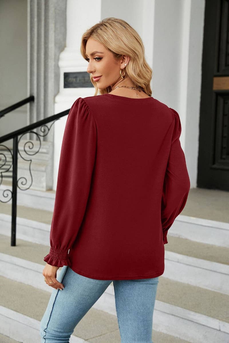 CWTBLL2800_AUTUMN CREW-NECK SOLID COLOR LONG-SLEEVED TOP