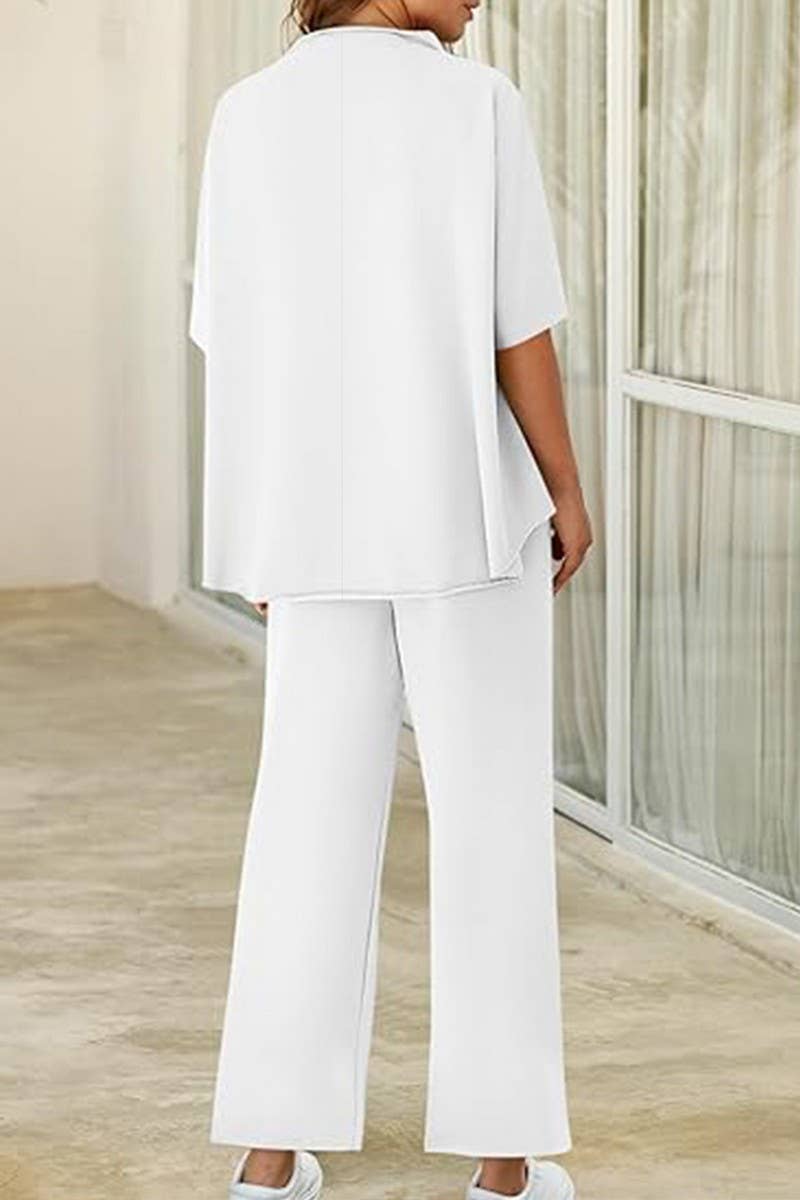 CWSTB1607_HIGH COLLAR BAT TOP NINE CROPPED PANTS SET