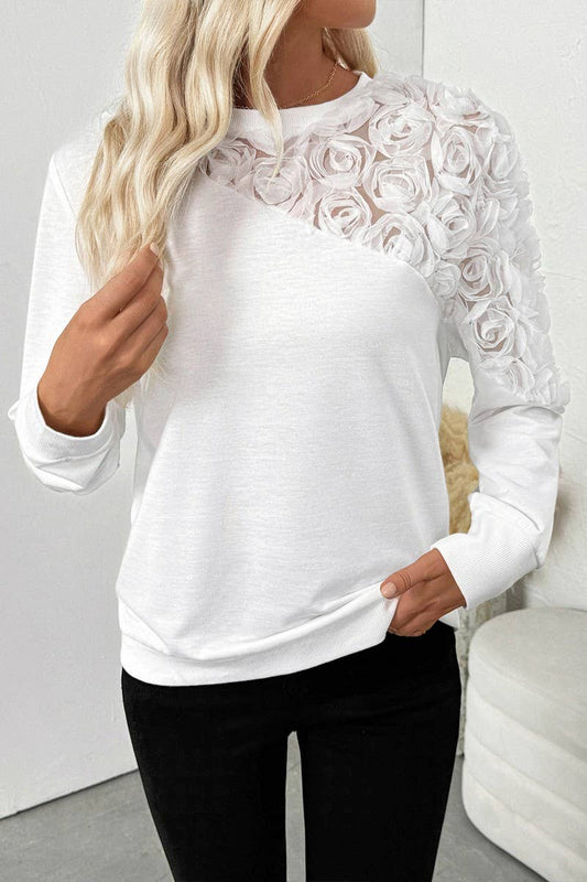 CWTBLL4043_SOLID LONG SLEEVE SWEATSHIRT WITH 3D ROSE DETAIL