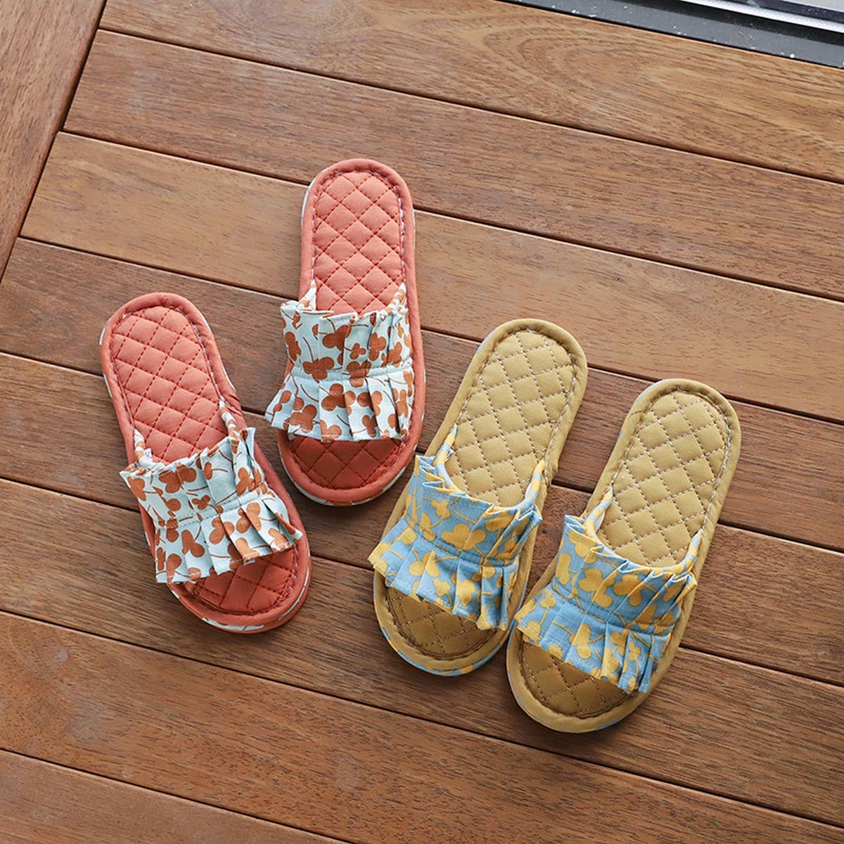 Floral Cotton Floor Slippers with Thick Sole