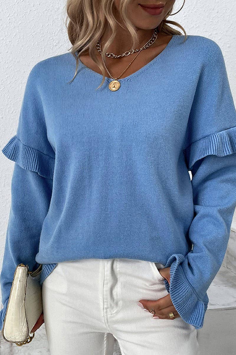 CWOSWL1719_V-Neck Long Sleeve Pullover Sweater