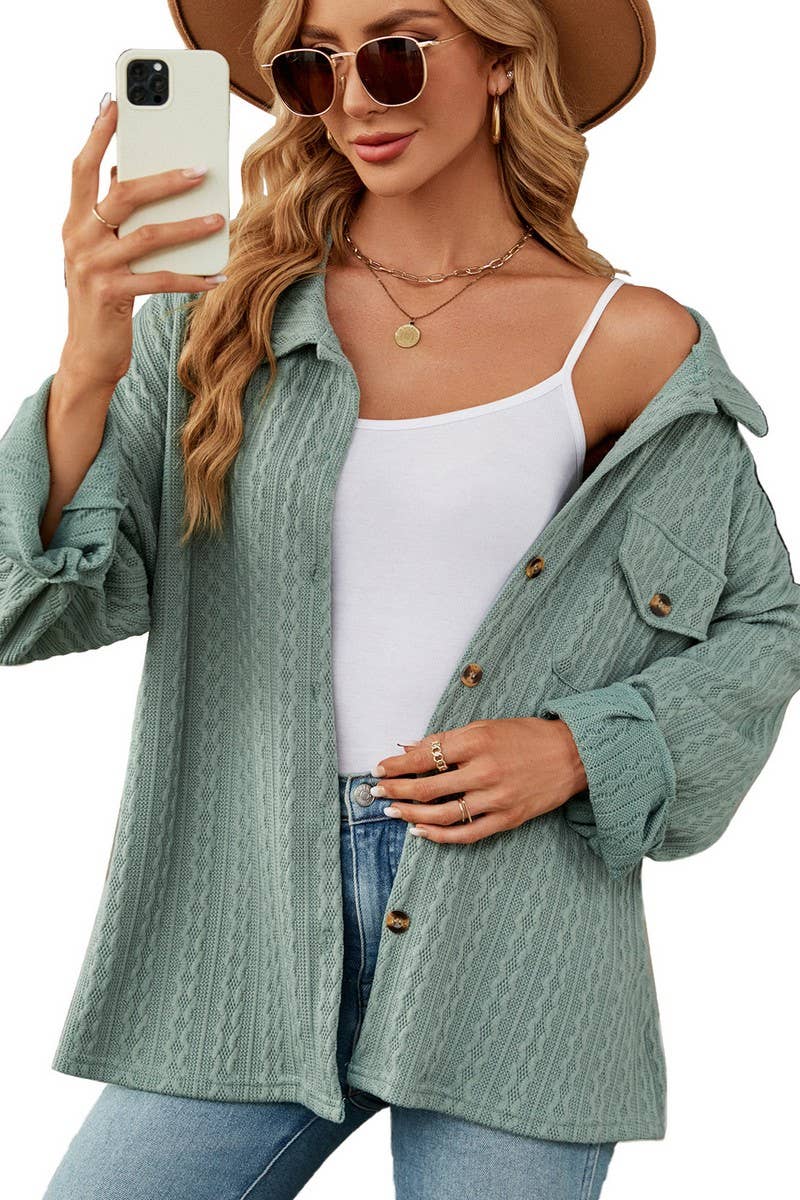 CWOCO0889_SOLID COLOR LAPEL POCKET BUTTON LONG SLEEVE COATS