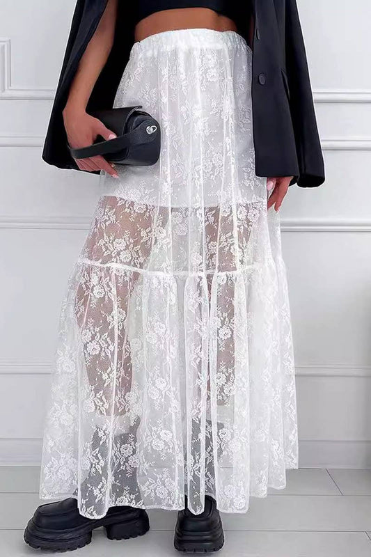 CWBLS0364_HIGH WAIST LACE JACQUARD HOLLOW MAXI SKIRT