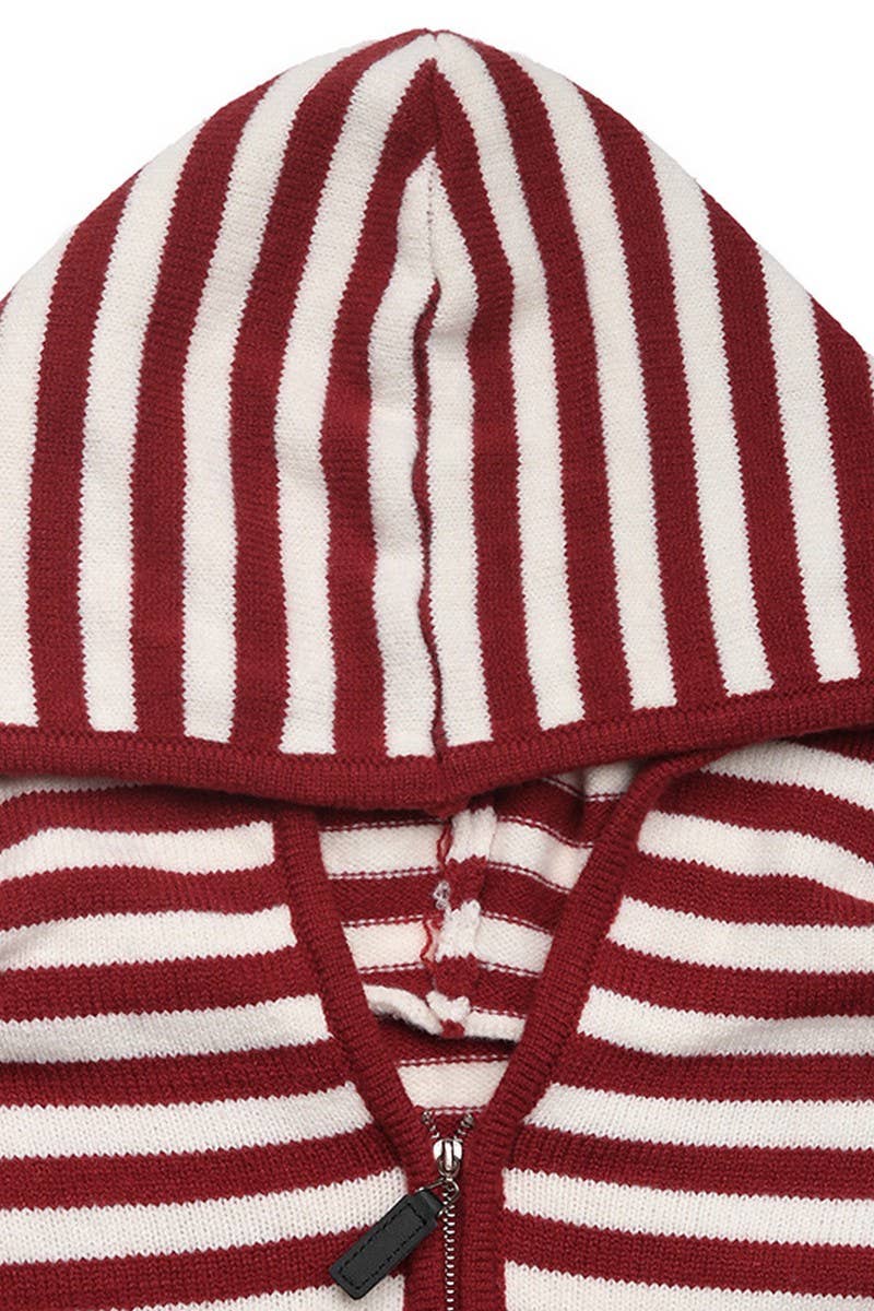 CWOHOL1107_V-NECK STRIPED PULLOVER HOODIE
