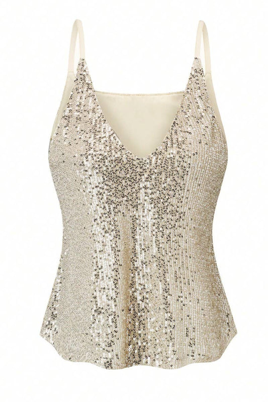 CWTTK0995_SEQUIN V-NECK SPAGHETTI STRAP CAMI TOP