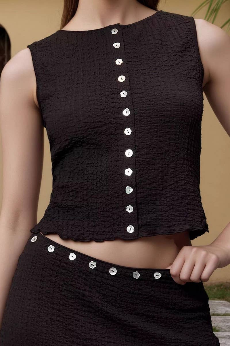 CWSTB2122_SLEEVELESS BUTTON CROP TOP & KNIT MAXI SET