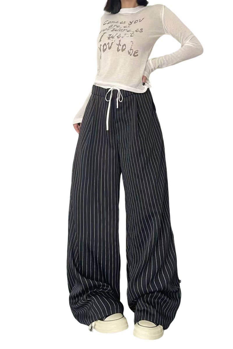 CWBLP2080_STRIPED HIGH WAIST STRAIGHT LOOSE WIDE LEG PANTS