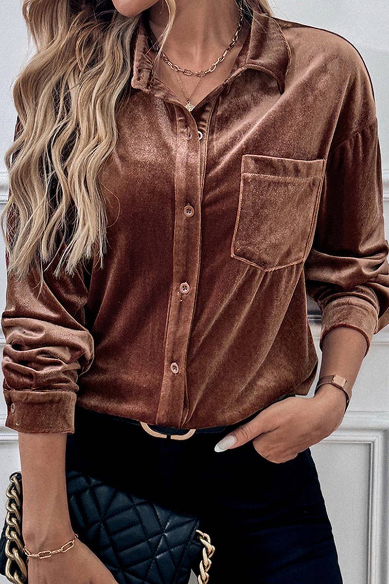 CWTBLL3702_AUTUMN CASUAL SOLID COLOR SINGLE BREASTED SHIRT