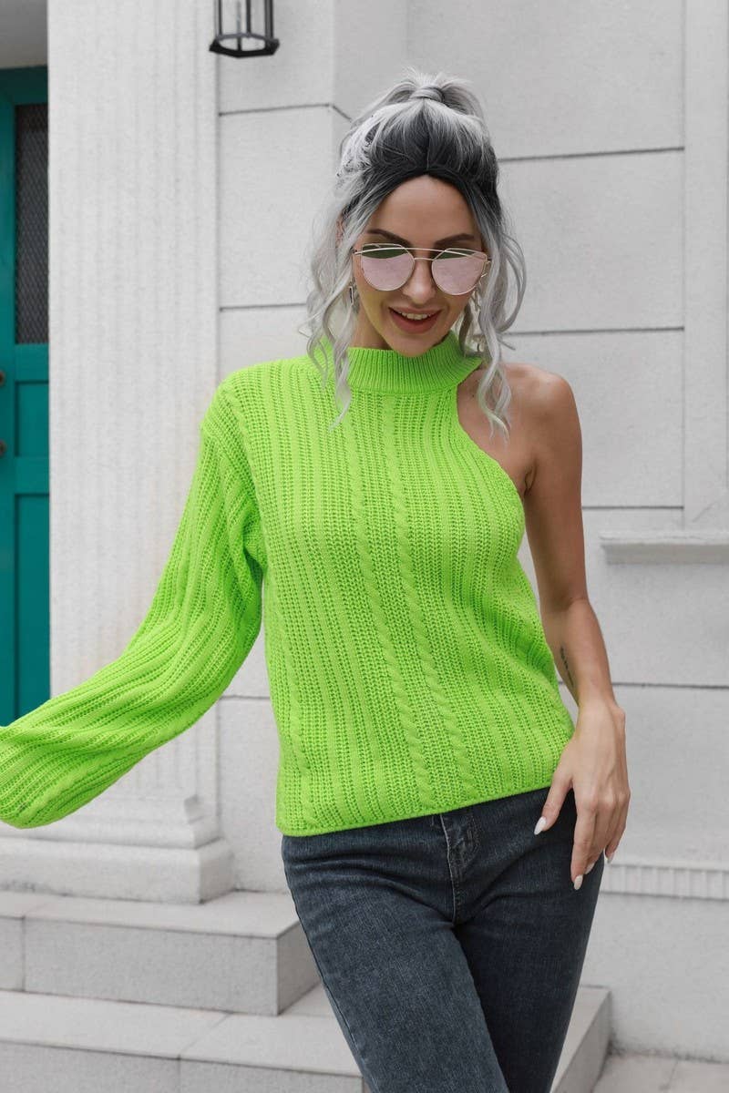 CWOSWL4151_ONE-SHOULDER LOOSE-FITTING KNIT SWEATER