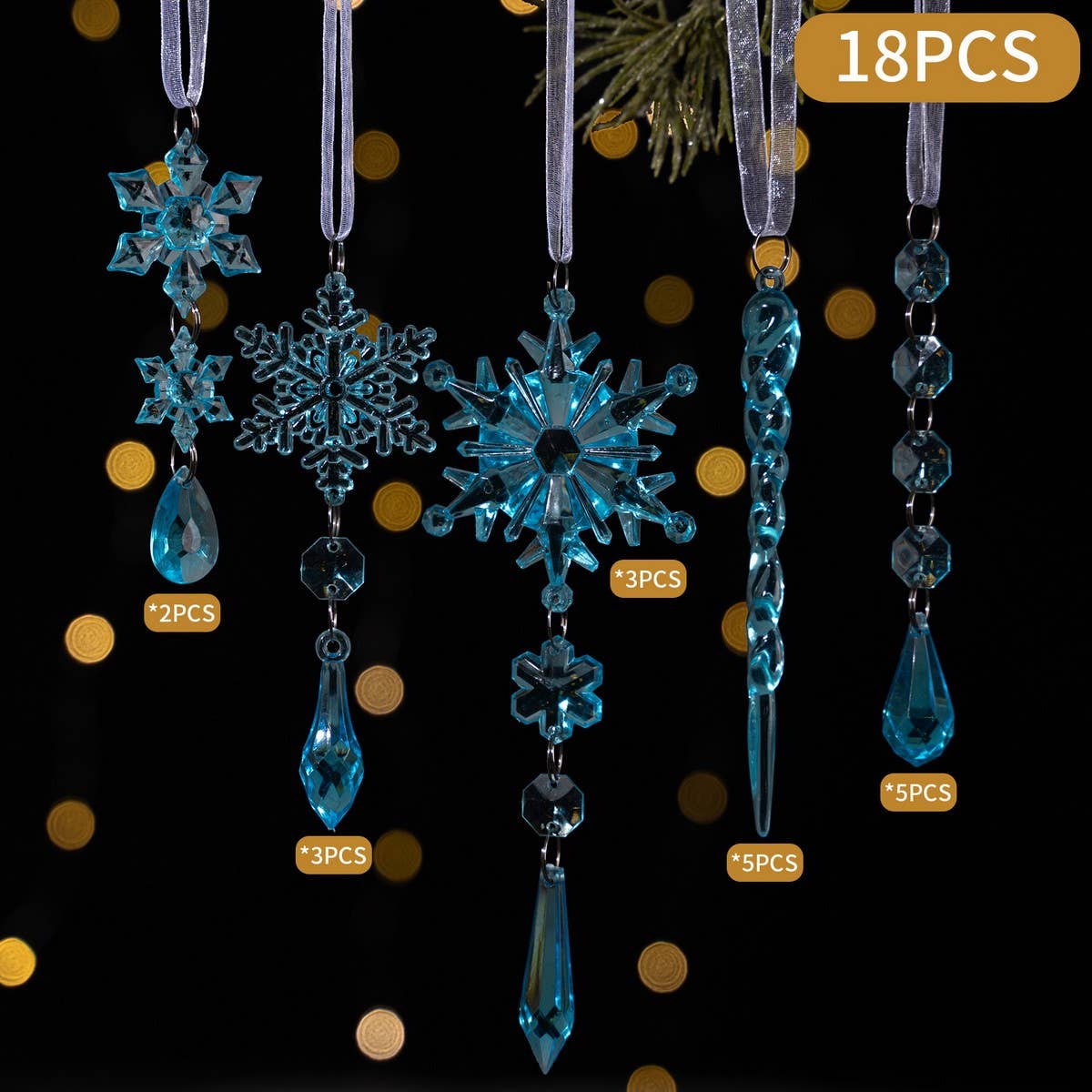 CWMM10169_18PCS CLEAR ACRYLIC ICICLE CHRISTMAS ORNAMENTS