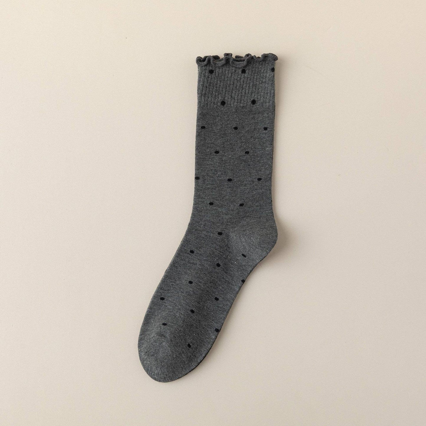 Polka Dot Pattern Ruffle Crew Socks For Womens_CWMS1394