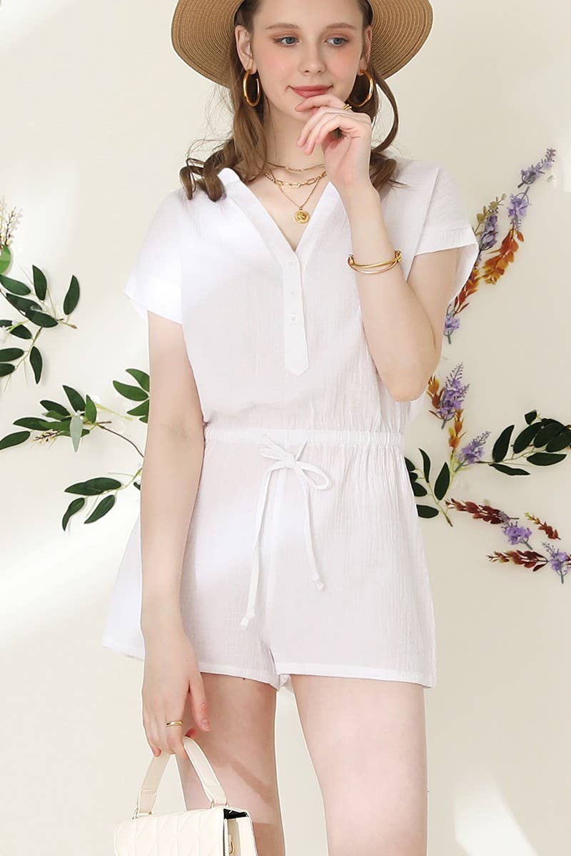 CWSJS224_HENLEY NECK SHORT SLEEVE JUMPSUIT ROMPER