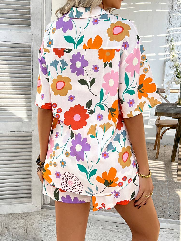 Bohemian Casual Color-Block Print Short Set