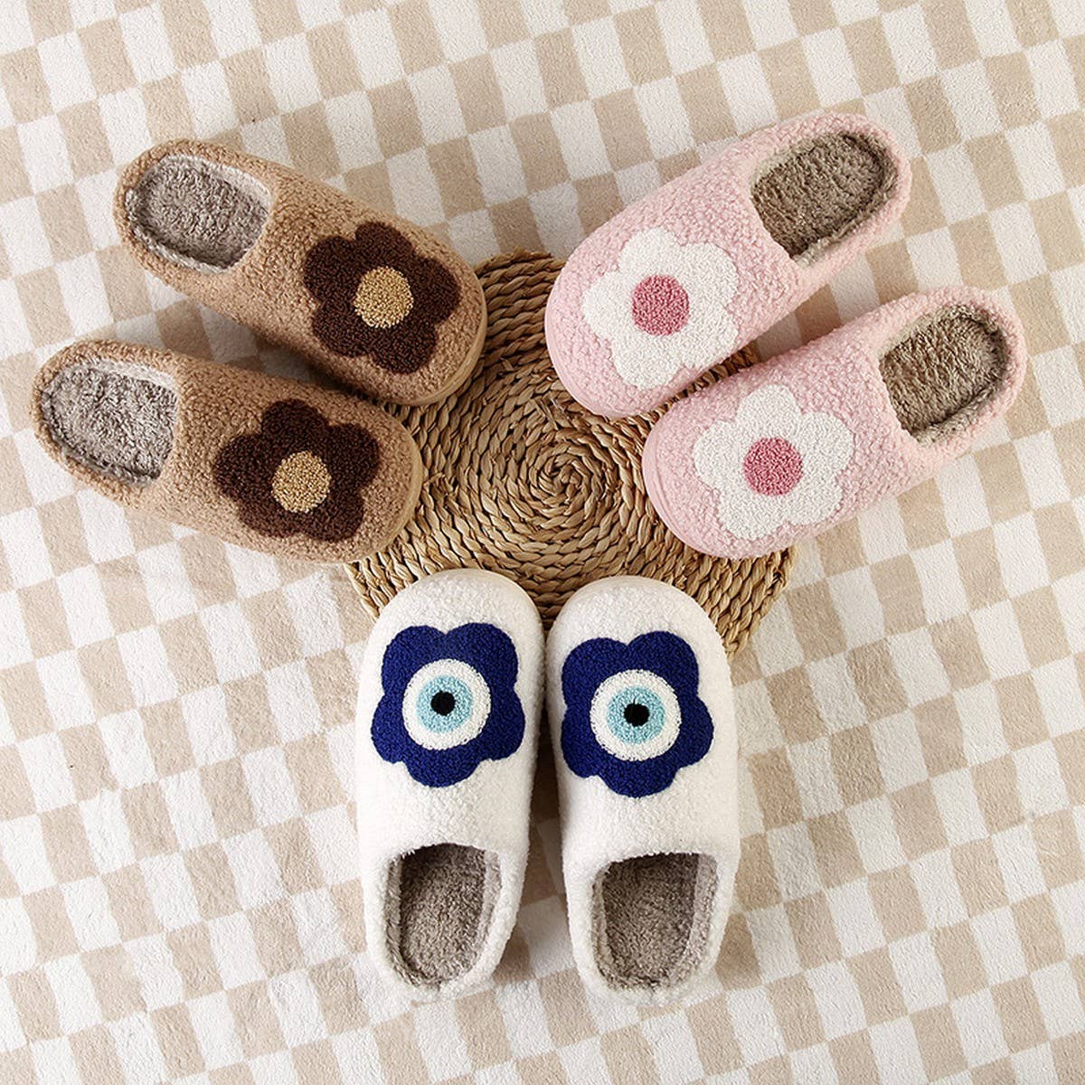 FLOWER PATTERN WINTER INSULATION COTTON SLIPPERS