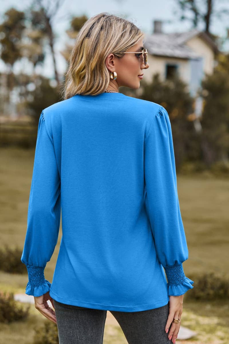 CWTBLL2709_FALL STRETCH V-NECK LONG-SLEEVED TOP
