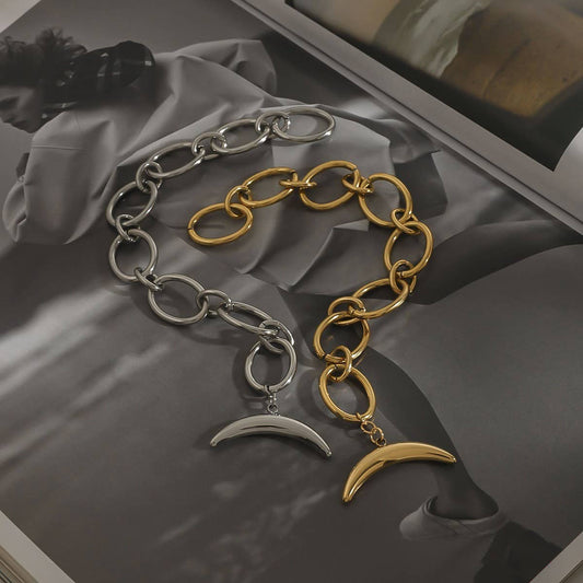 Smooth Moon OT Clasp Bracelet, 18K Gold Steel_CWAJE4757