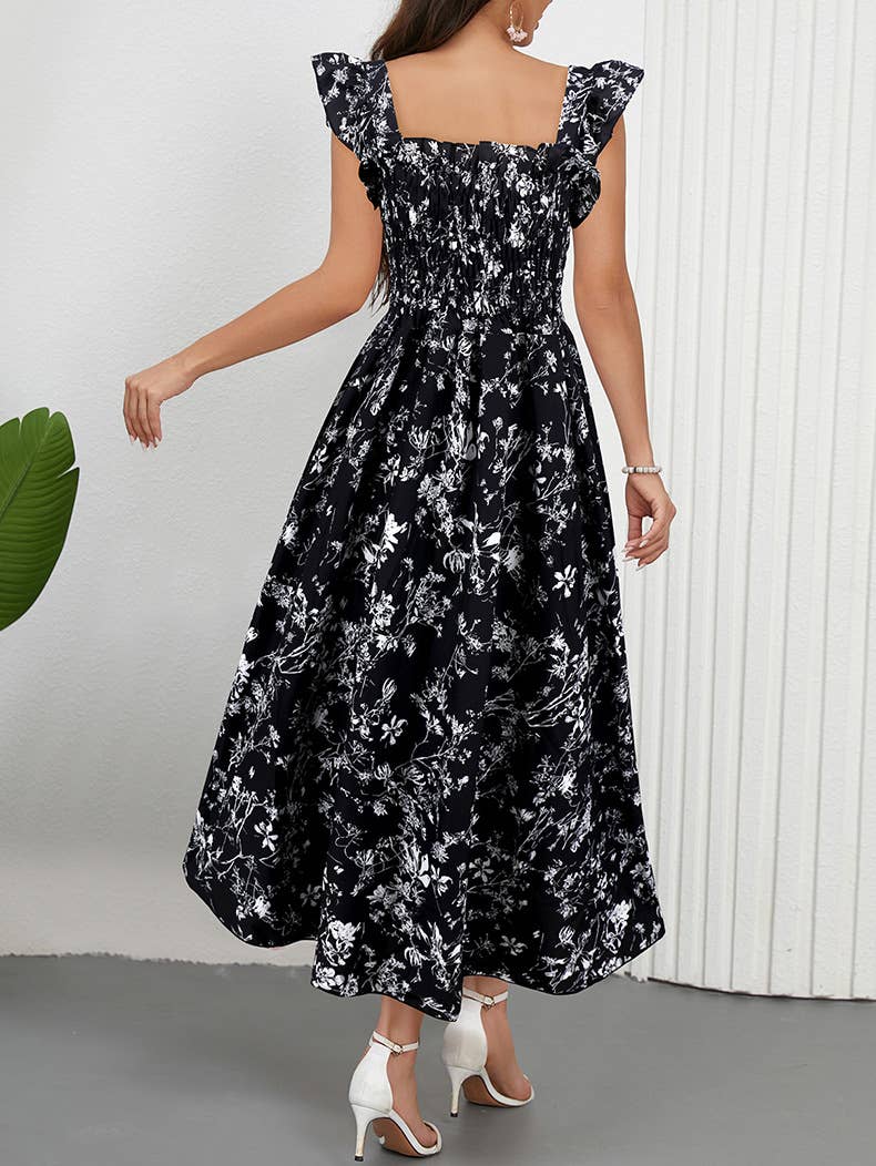 A-Line Dress with Puff Sleeves and Square Neck