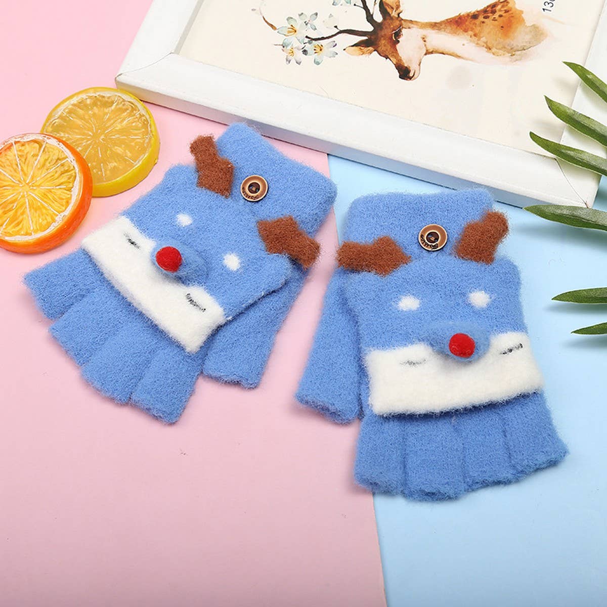 CWAG00564_KIDS WINTER KNIT FOX FINGER FLIP GLOVES