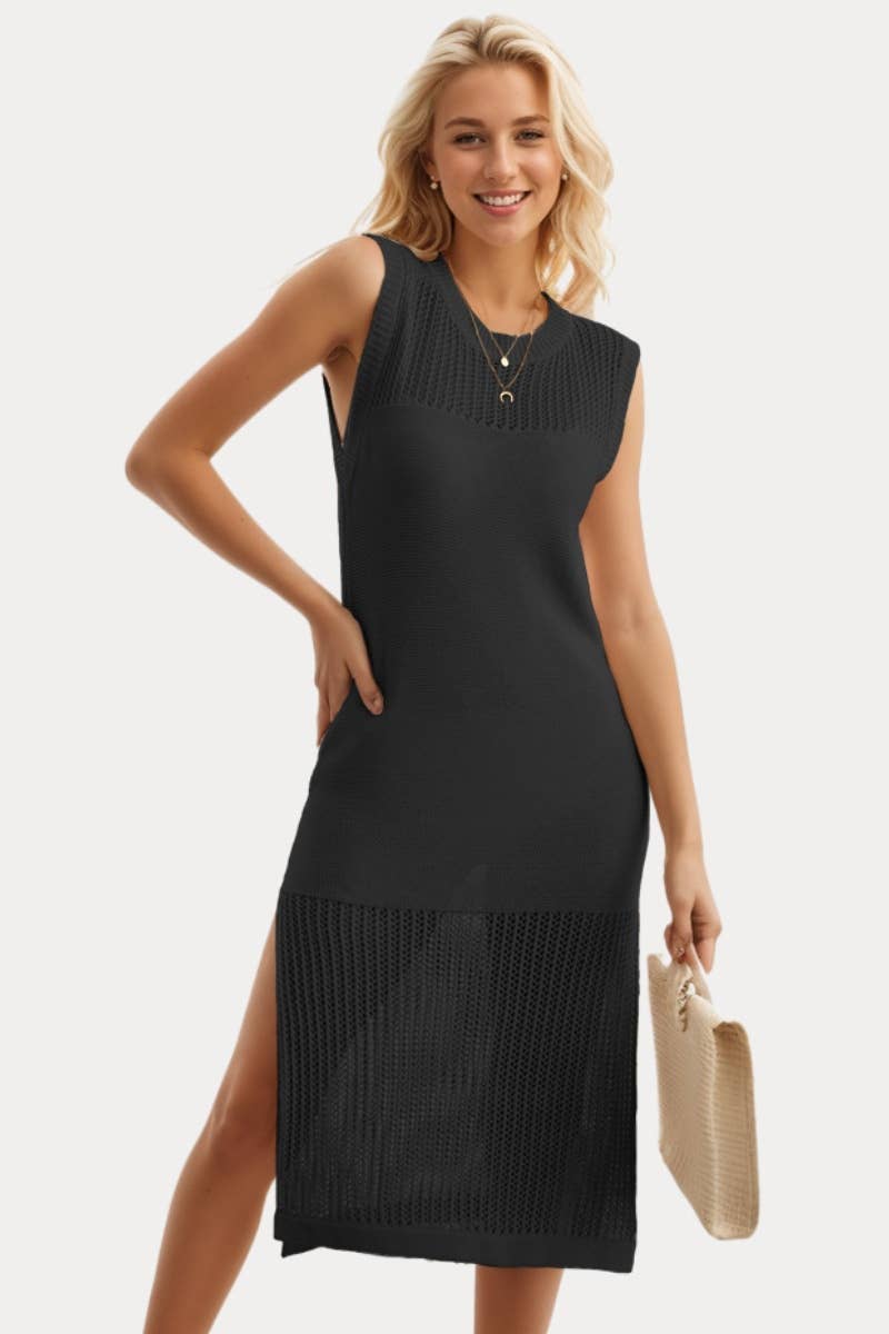 CWDSD3916_KNITTED HOLLOWED-OUT SEE-THROUGH SLEEVELESS DRESS