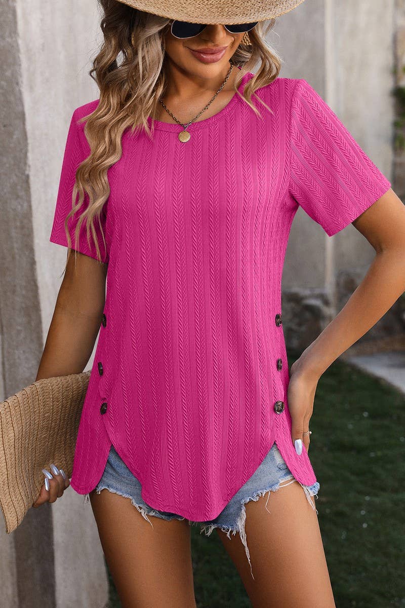 CWTBLS0912_ROUND NECK WHEAT JACQUARD SHORT SLEEVE TOP