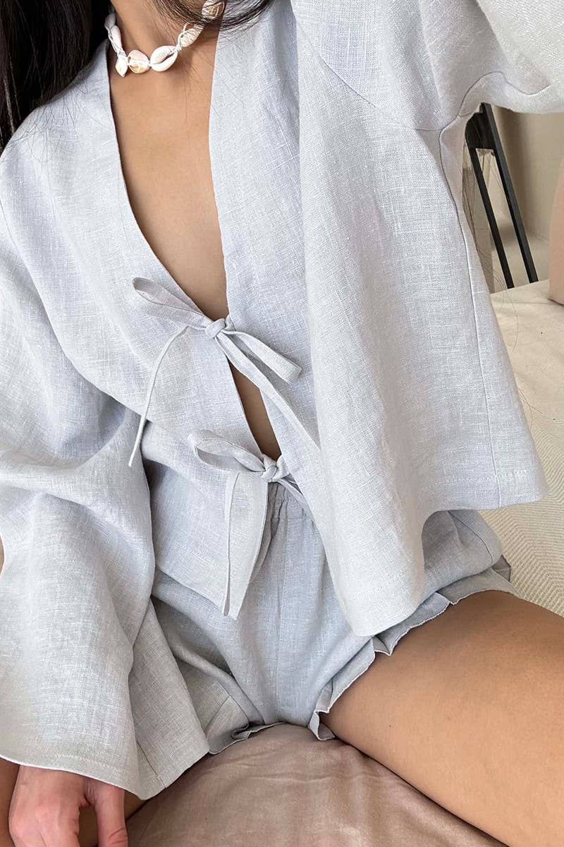 CWSTB1813_COTTON TIE-FRONT CARDIGAN & SHORTS SET