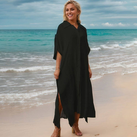 Bamboo Cotton Beach CoverUp Solid Color BikiniShirt_CWMM6300