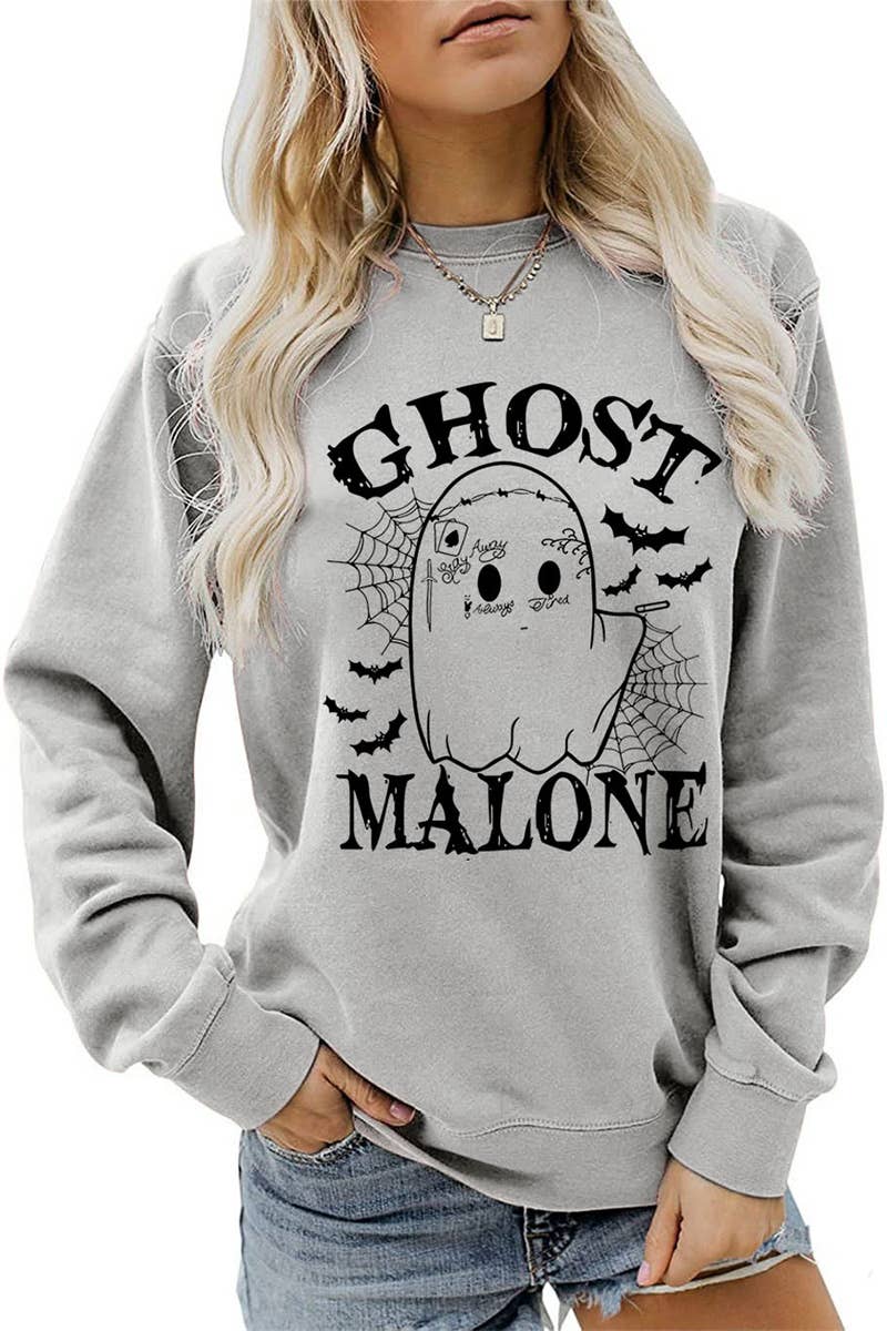 CWTSTL0364_WOMEN HALLOWEEN GHOST MALONE LONG SLEEVE PULLOVER