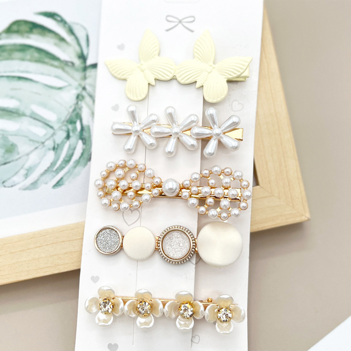 Rhinestone Pearl Hair Clip Set - Elegant Side Pin _CWAHA0159