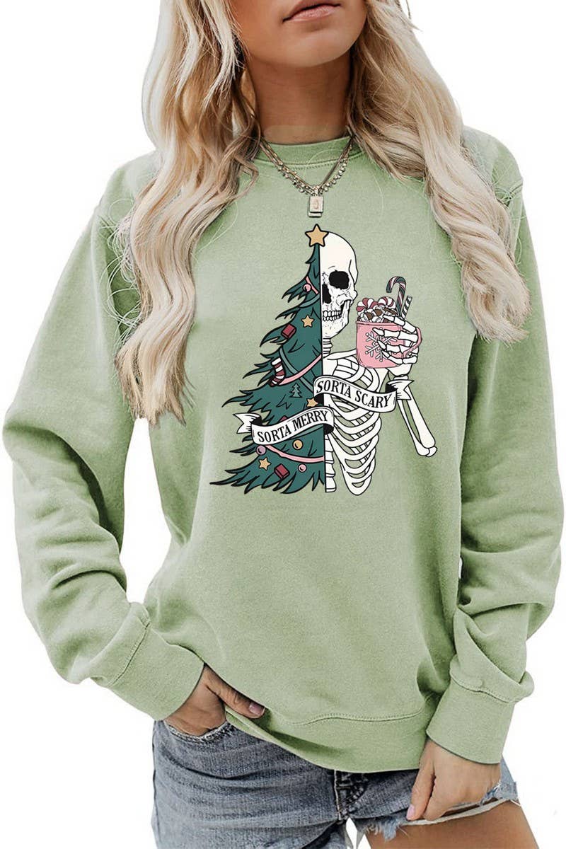 CWTBLL01328_PRINTED LOOSE PULLOVER CHRISTMAS SWEATSHIRT